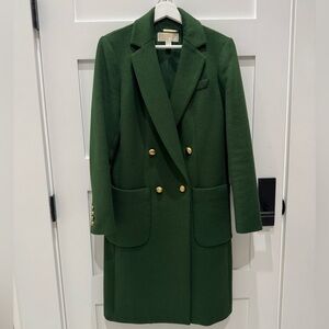 Michael Kors Forest Green Double-Breasted Coat with Gold Buttons